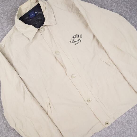 VTG 90s Nautica Snap Large Beige Long Sleeve Collared Windbreaker Jacket - Picture 13 of 15